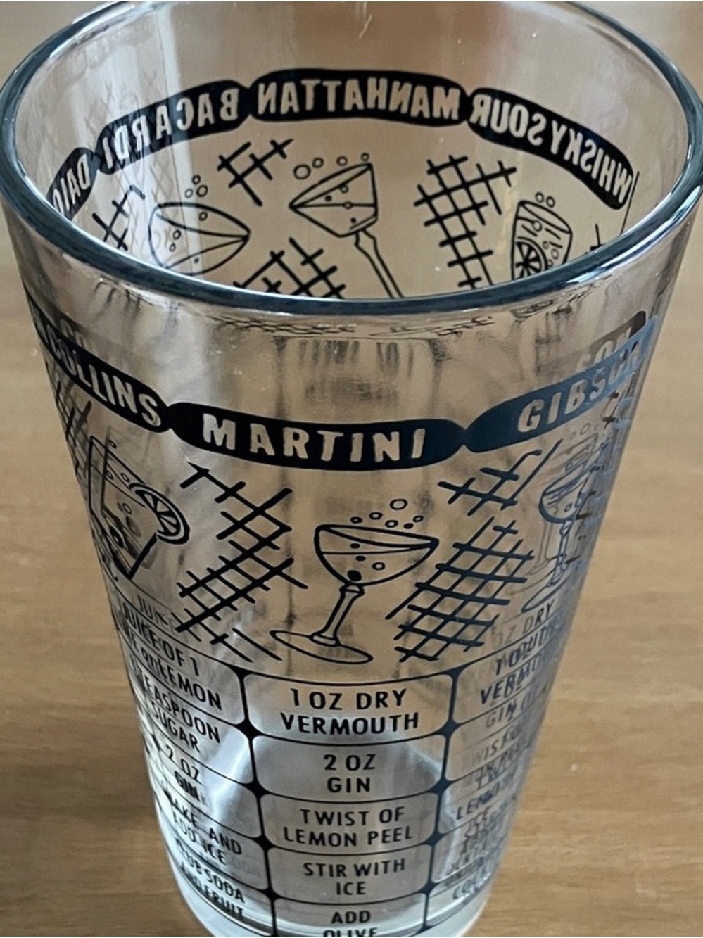 Classic Martini Recipe Glass - Clear with Black Print